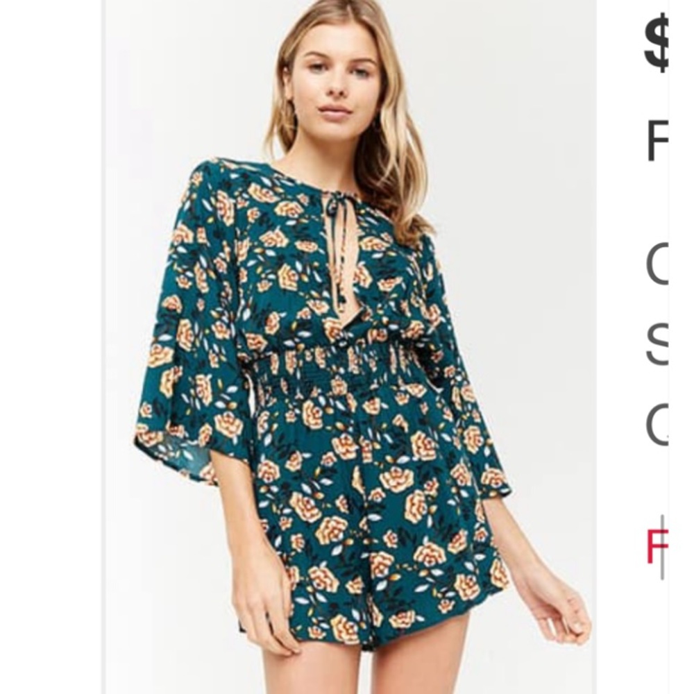 Forever 21 green print slit cutout romper playsuit